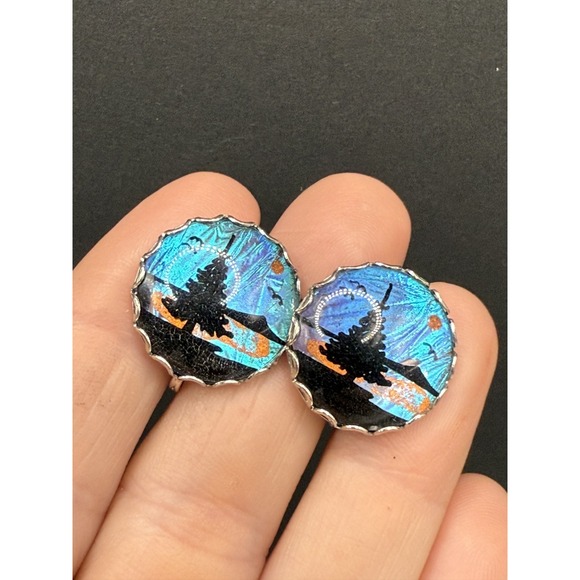 Vintage Butterfly Wing Set Silver Tone Brooch Clip On Earrings‎ Morpho - Picture 2 of 8